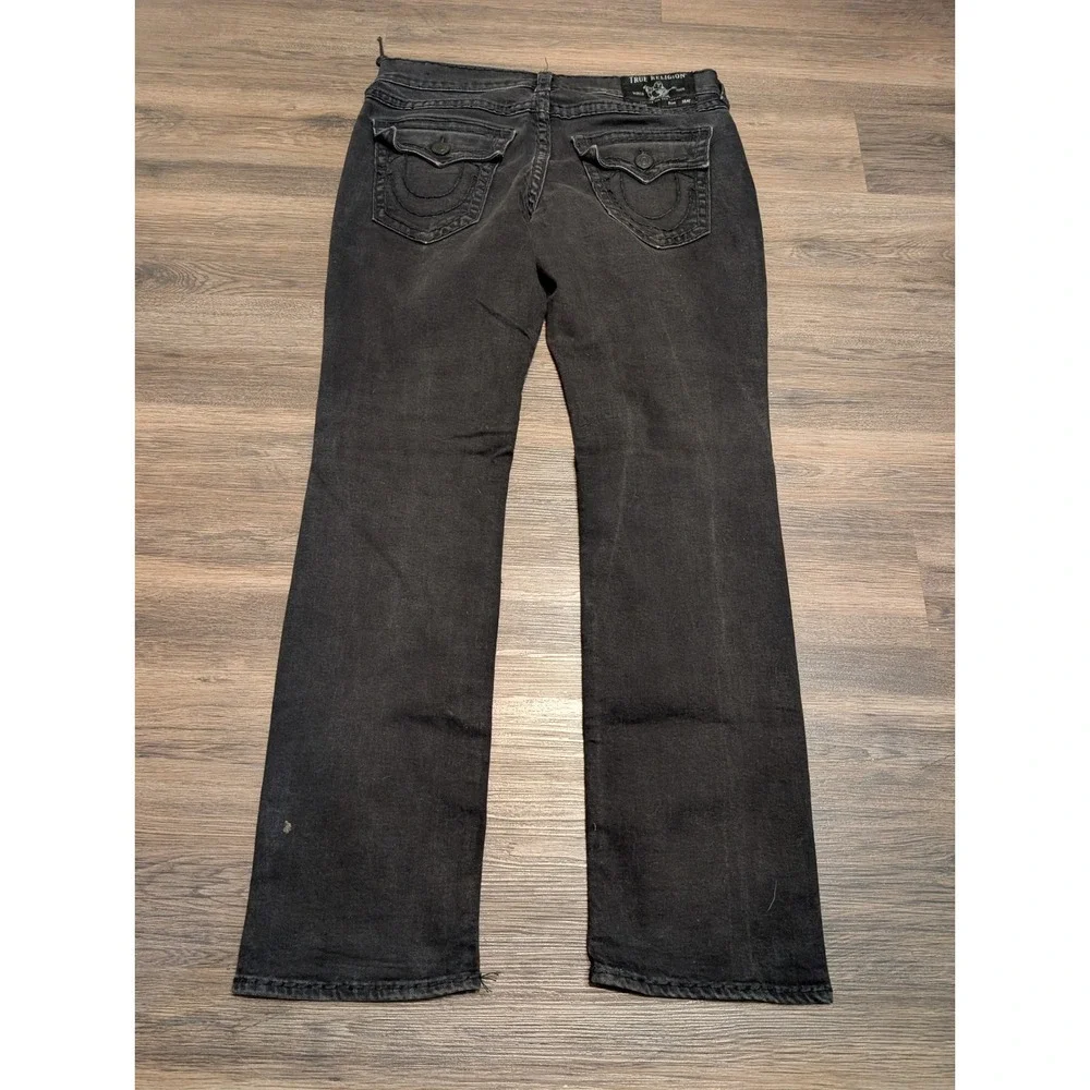 True Religion Ricky Relaxed Straight Black Jeans Mens 36 Flap Pocket Denim